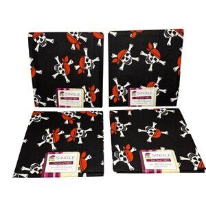 Set Of 4 Pirate Skull & Crossbones Fat Quarters 18" X 21"  Design Cotton Black